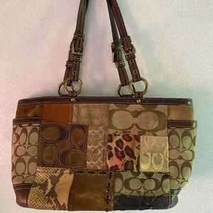 Vintage Coach Brown and Tan Patchwork Shoulder Bag